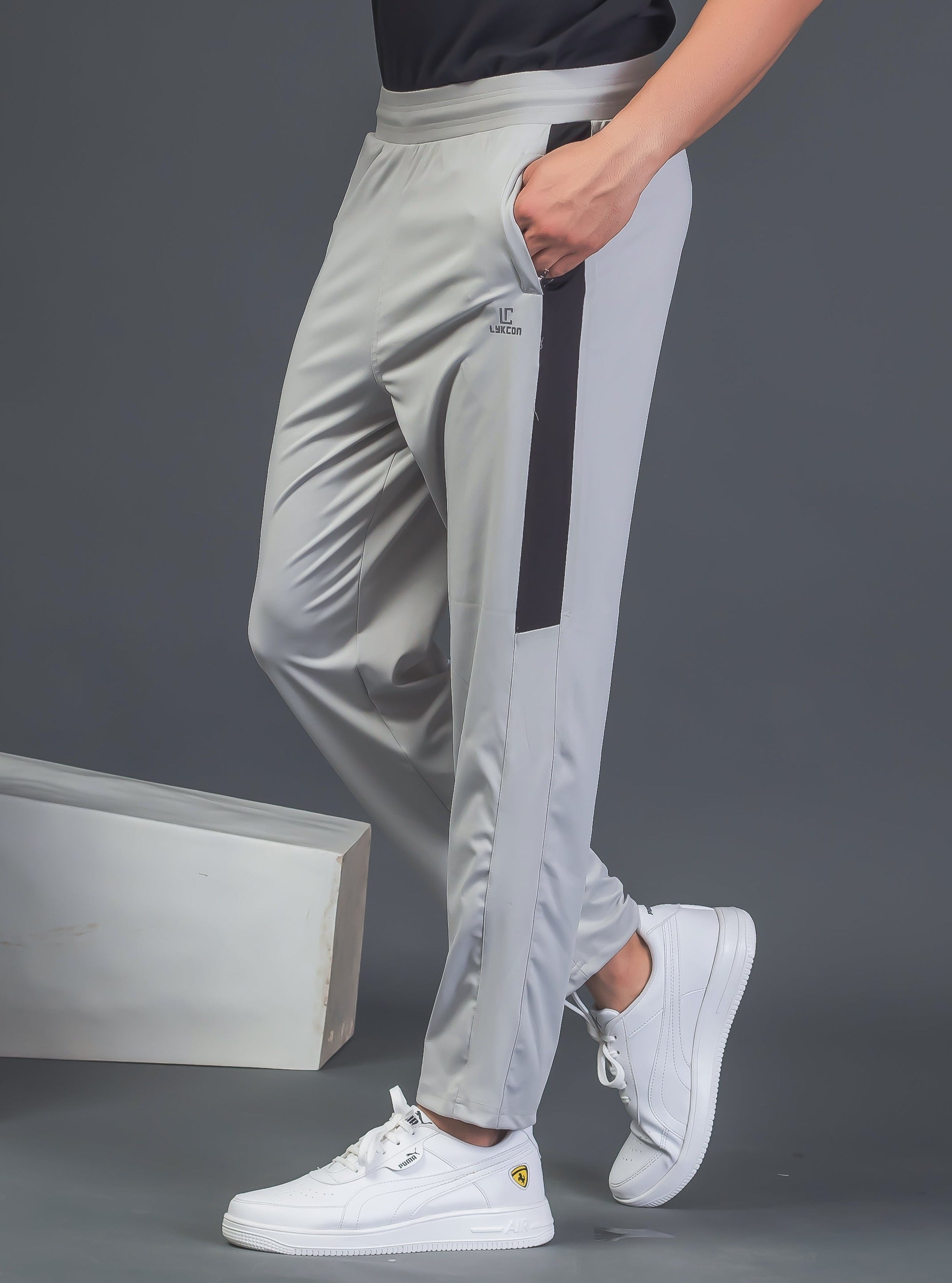DynamicFlex Men's Light Grey 4-Way Lycra Track Pants: Unleash Your Mo