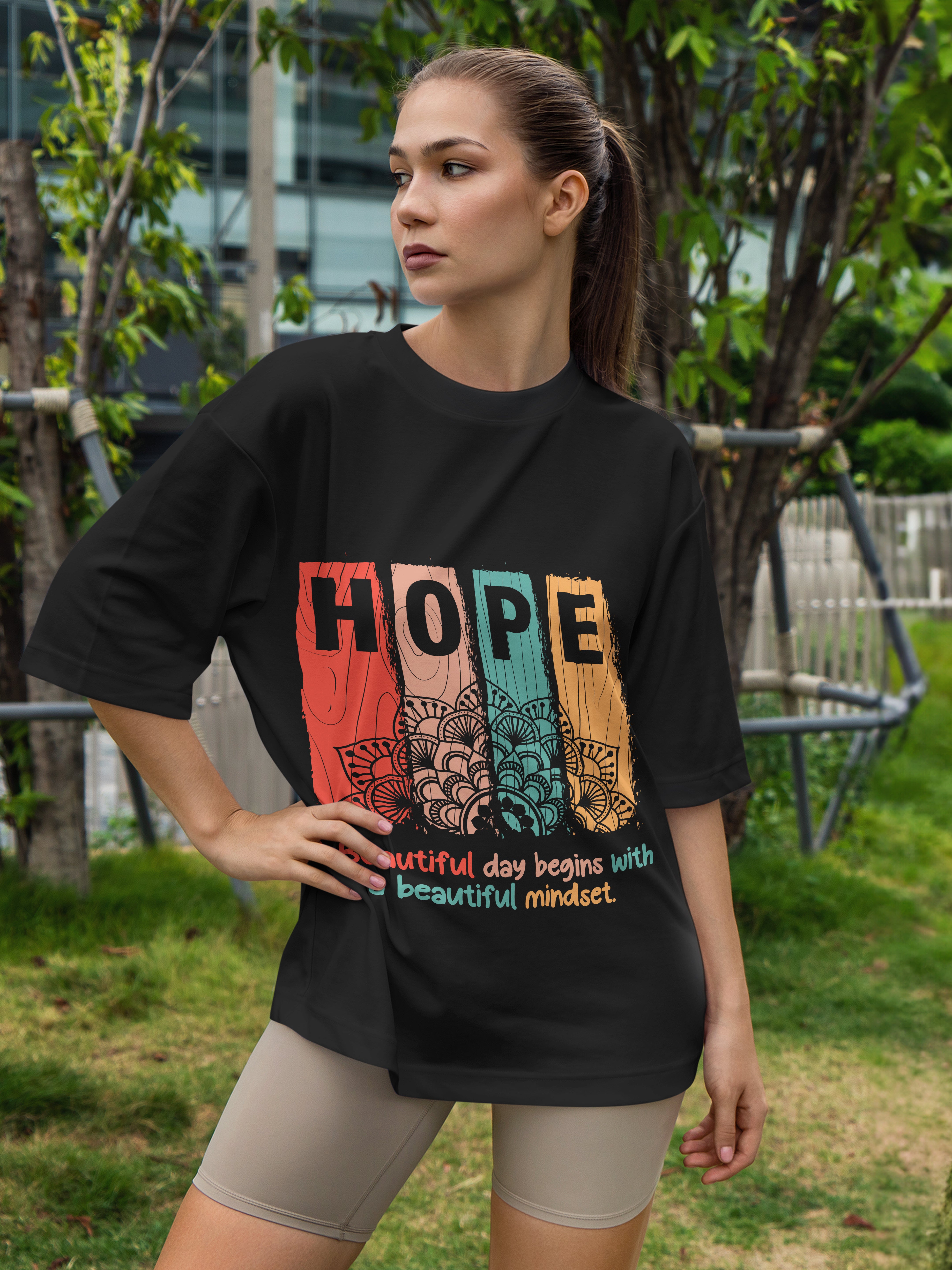 Women's Cotton Graphic Printed Oversized T-shirt : HOPE