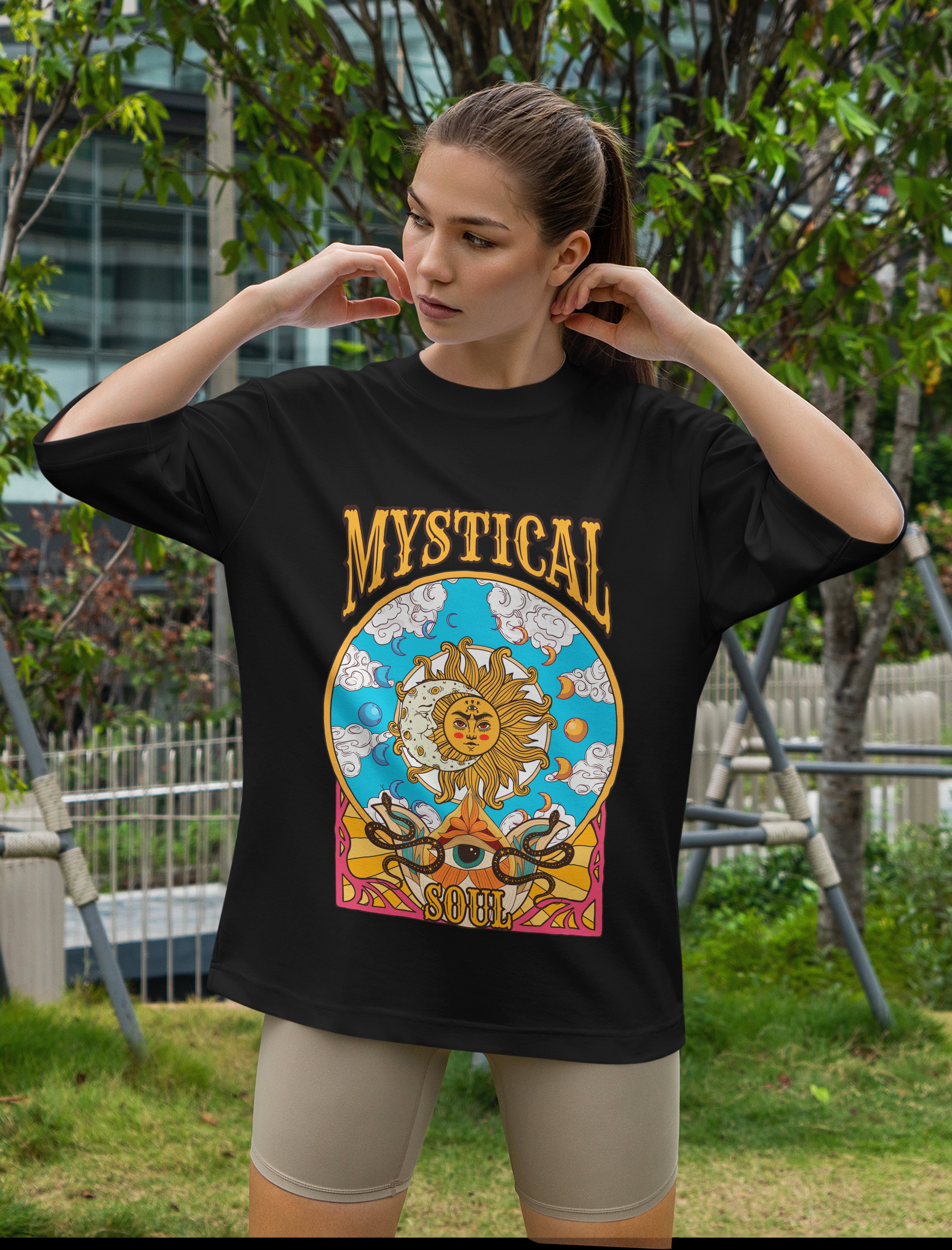 Women's Cotton Graphic Printed Oversized T-shirt : Mystical Soul