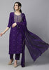 Purple and Gold-Toned Floral Embroidered Kurta Set from Lykcon