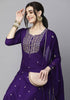 Purple and Gold-Toned Floral Embroidered Kurta Set from Lykcon
