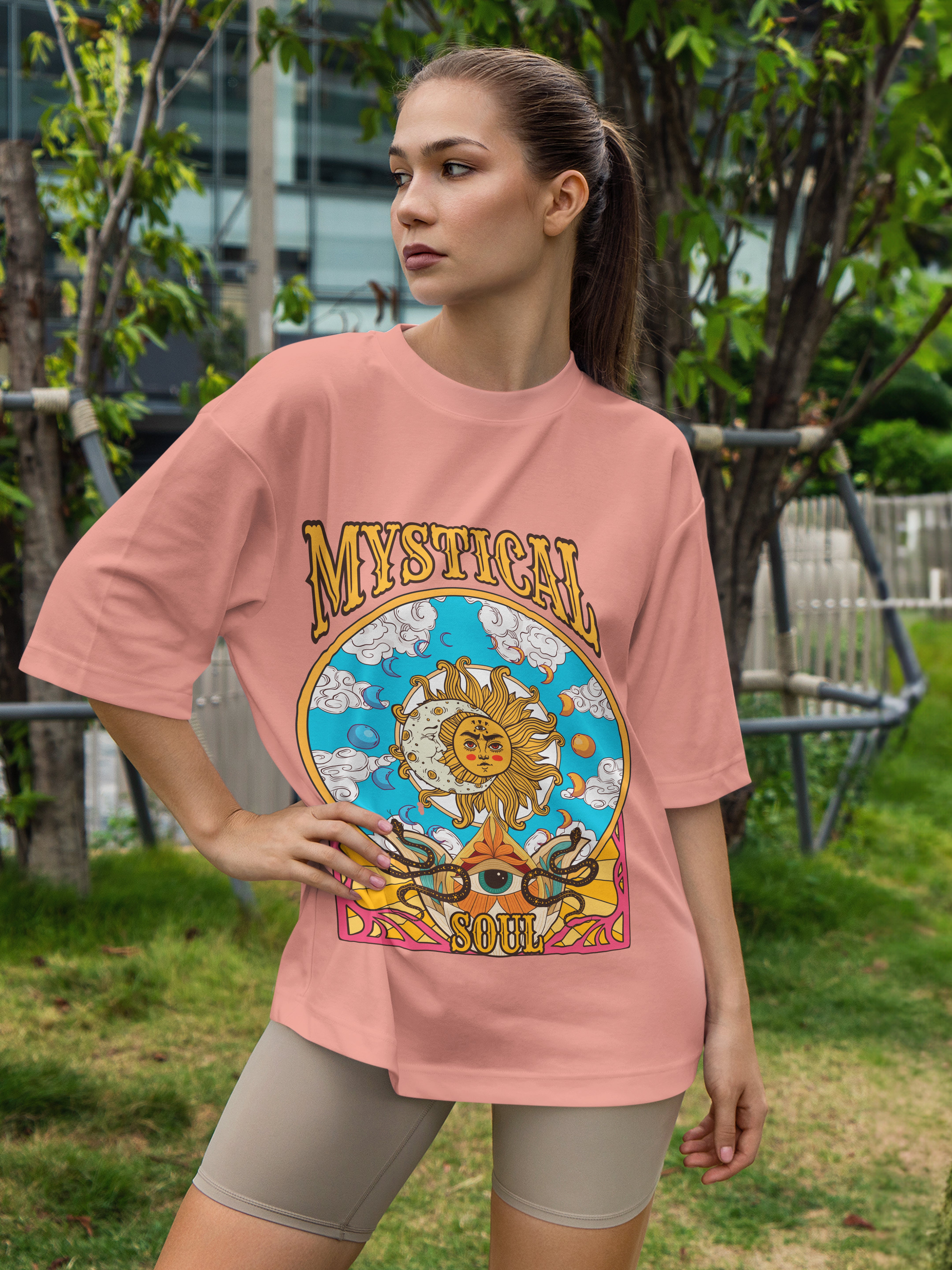 Women's Cotton Graphic Printed Oversized Onion Pink T-shirt : Mystical Soul