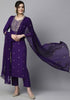 Purple and Gold-Toned Floral Embroidered Kurta Set from Lykcon