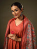 Elegant Rust Orange Anarkali Kurta, Pant with Printed Dupatta Set