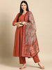 Elegant Rust Orange Anarkali Kurta, Pant with Printed Dupatta Set