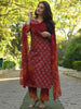 Regal Red Splendor: Traditional Printed Kurta Set with Contrasting Dupatta