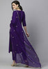 Purple and Gold-Toned Floral Embroidered Kurta Set from Lykcon