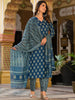 Oceanic Blue Grace: Floral Block Printed Kurta Set