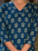 Oceanic Blue Grace: Floral Block Printed Kurta Set