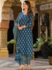 Oceanic Blue Grace: Floral Block Printed Kurta Set