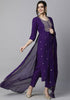 Purple and Gold-Toned Floral Embroidered Kurta Set from Lykcon