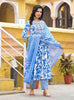 "Serene Blooms: Blue Floral Cotton Blend Kurta Set"