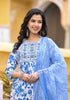 "Serene Blooms: Blue Floral Cotton Blend Kurta Set"