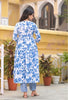 "Serene Blooms: Blue Floral Cotton Blend Kurta Set"