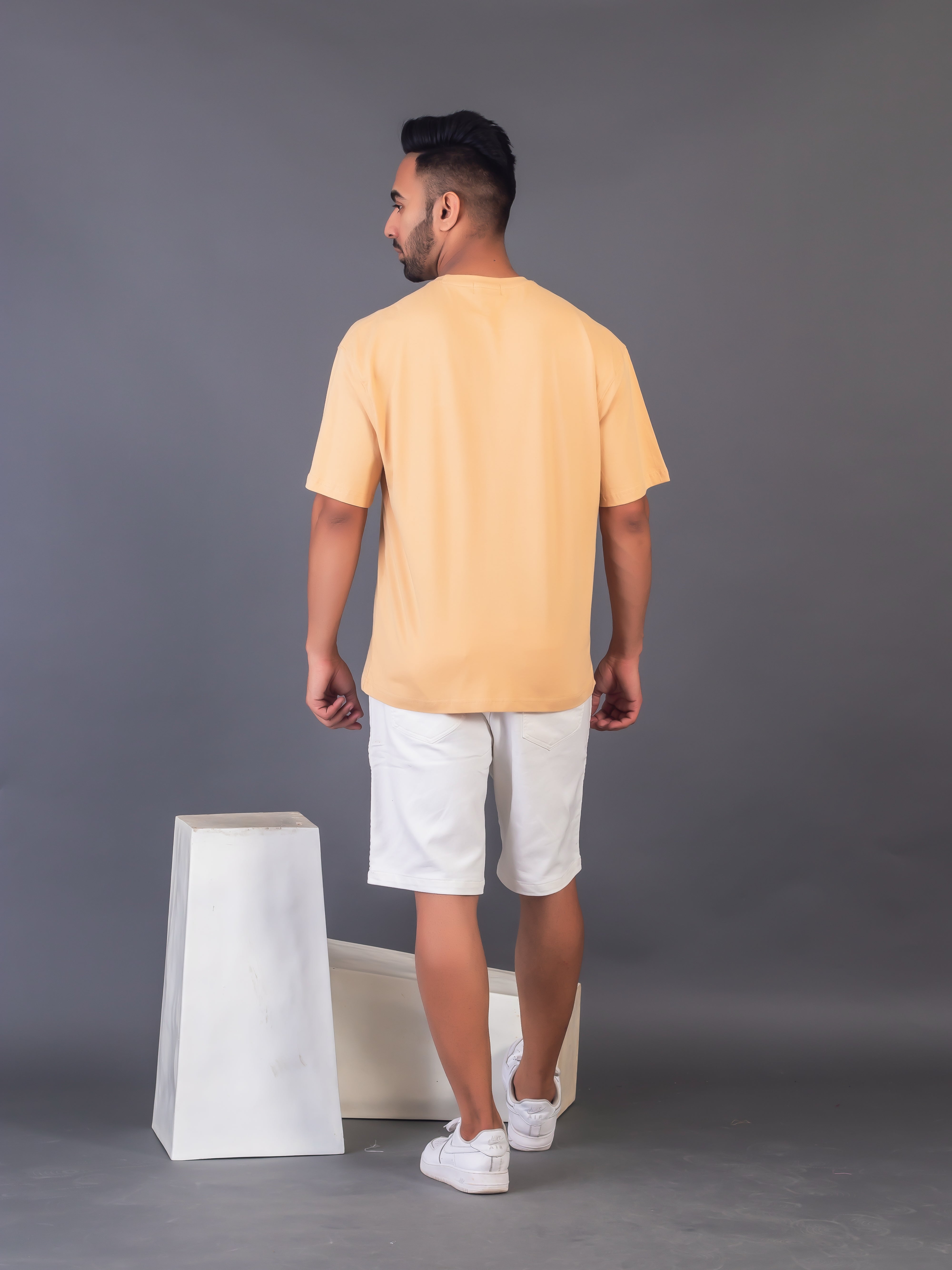 LYKCON Mens's Cotton Lycra Oversized T-shirt -Beige