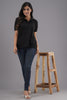 Lykcon Women's Polo Neck Premium Cotton T-Shirt- Solid Black