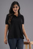Lykcon Women's Polo Neck Premium Cotton T-Shirt- Solid Black