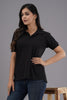 Lykcon Women's Polo Neck Premium Cotton T-Shirt- Solid Black