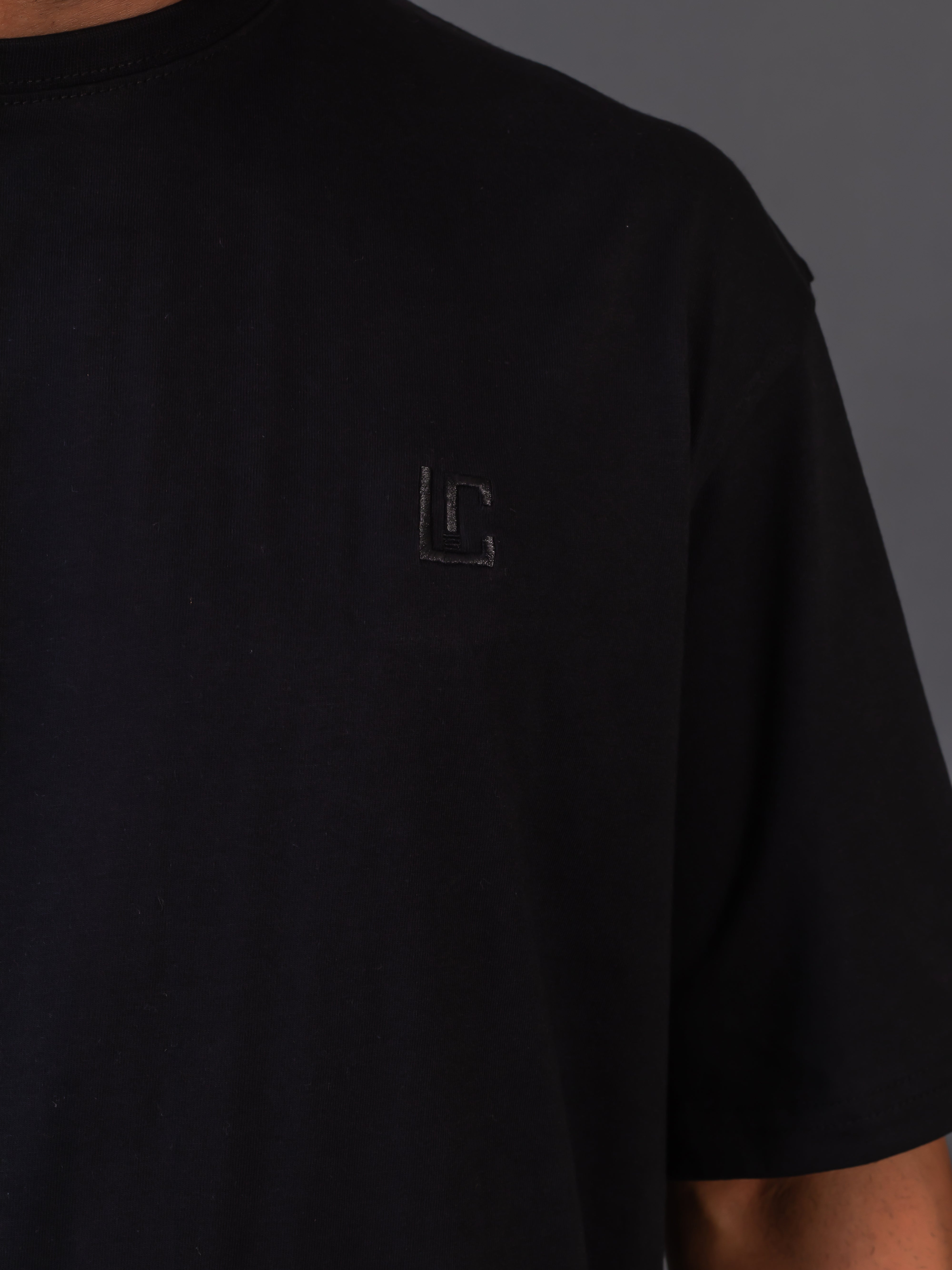 LYKCON Men's Cotton Lycra Oversized T-shirt - Black