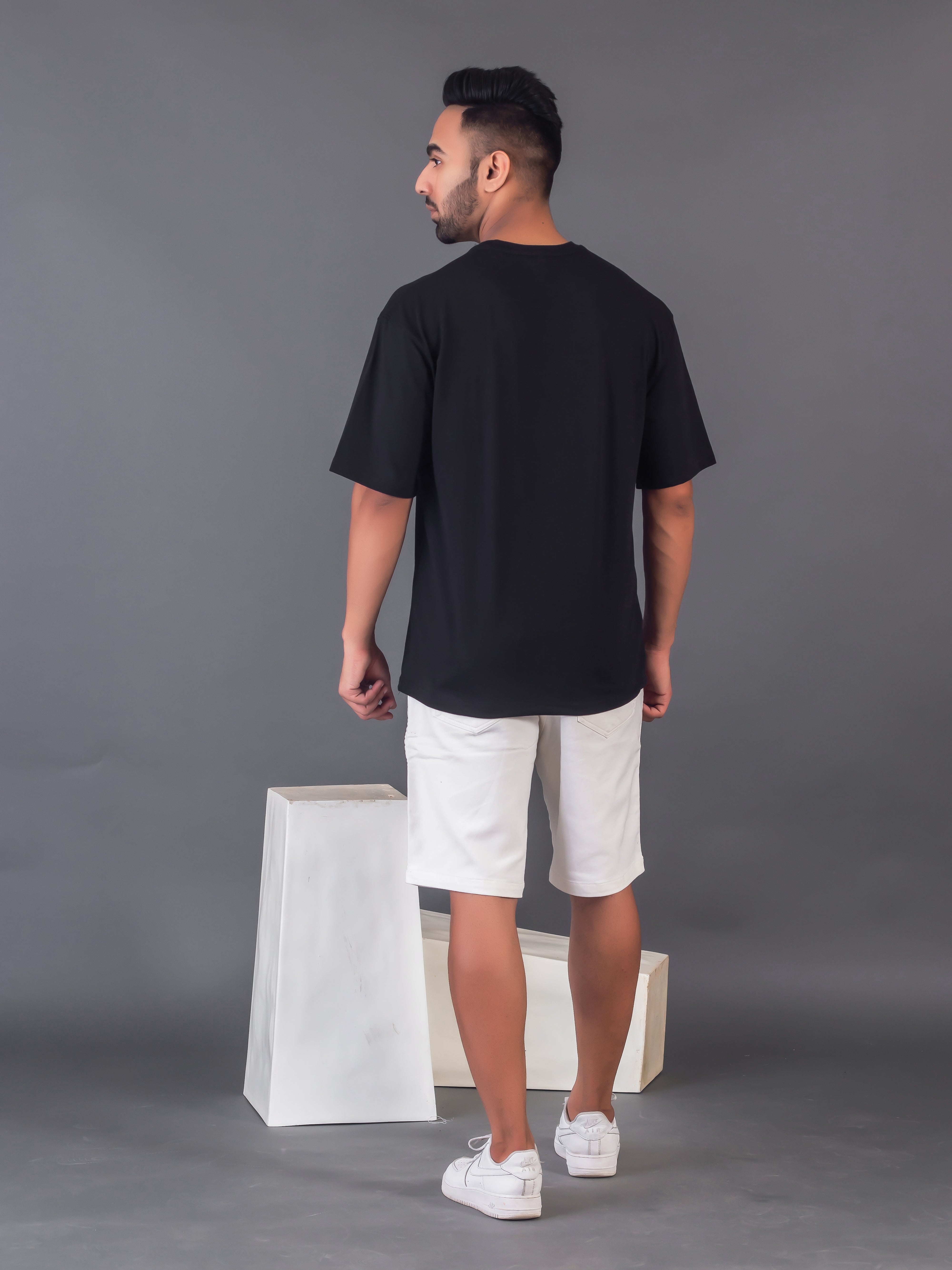 LYKCON Men's Cotton Lycra Oversized T-shirt - Black