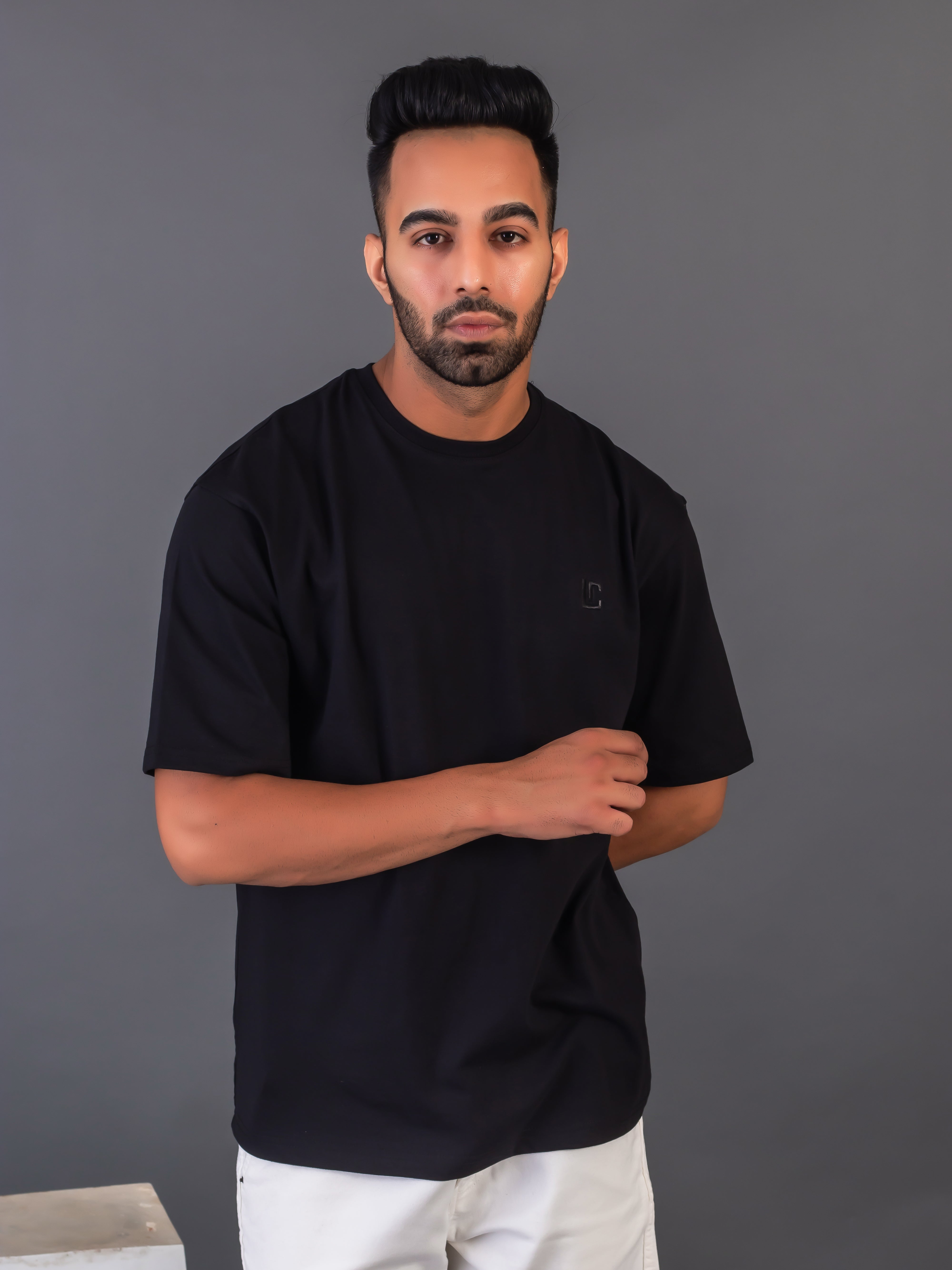 LYKCON Men's Cotton Lycra Oversized T-shirt - Black