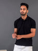 Lykcon Men's Polo Neck Premium Cotton T-Shirt- Solid Black