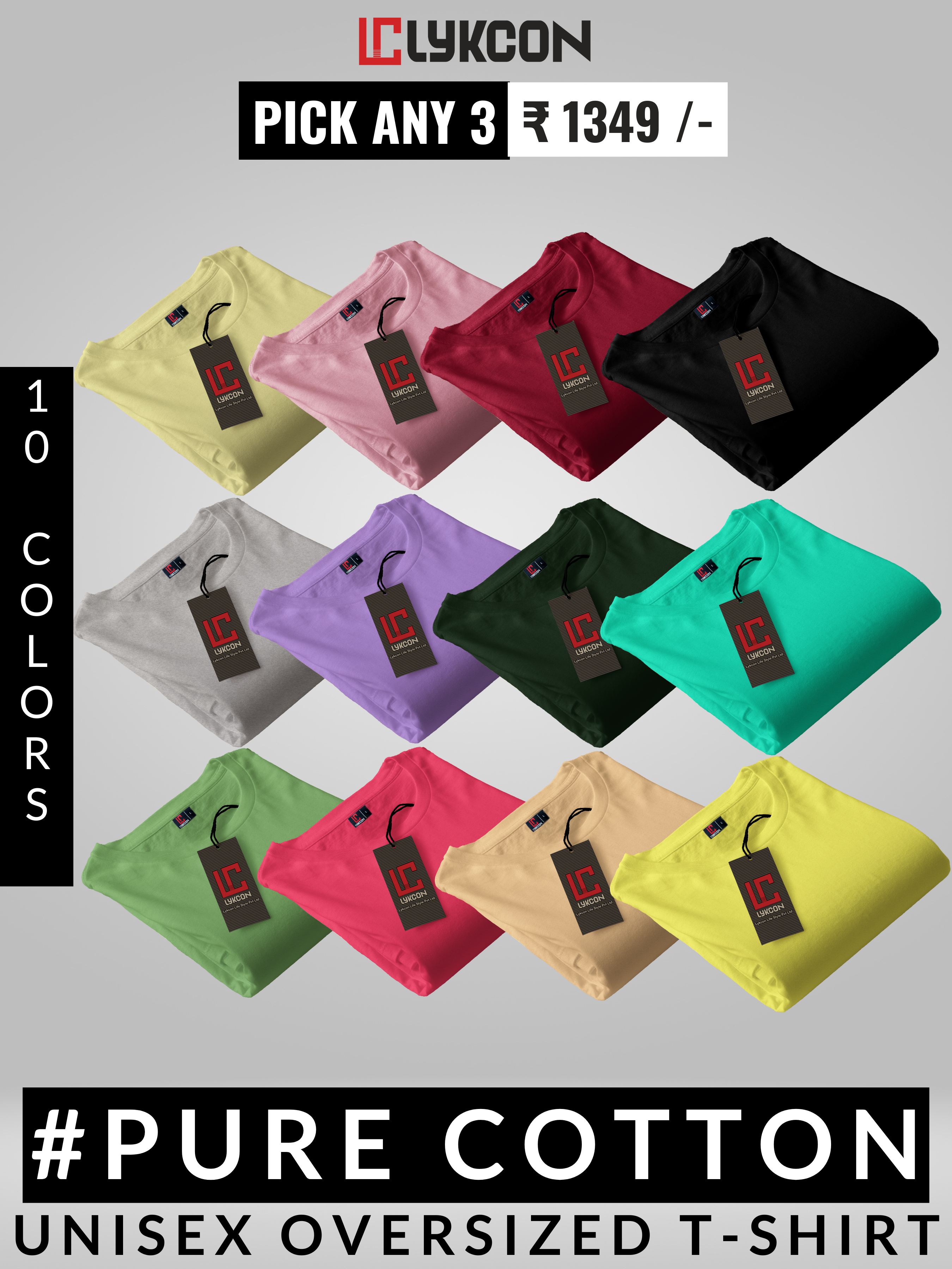 Pick Any-3 Oversized Unisex Solid T-Shirt Combo