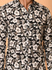 "Monochrome Elegance: Rose Print Cotton Shirt"