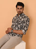 "Monochrome Elegance: Rose Print Cotton Shirt"