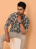 "Monochrome Elegance: Rose Print Cotton Shirt"