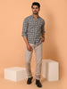 "Geometric Poise: Precision Print Cotton Shirt"