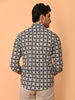"Geometric Poise: Precision Print Cotton Shirt"