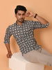 "Geometric Poise: Precision Print Cotton Shirt"
