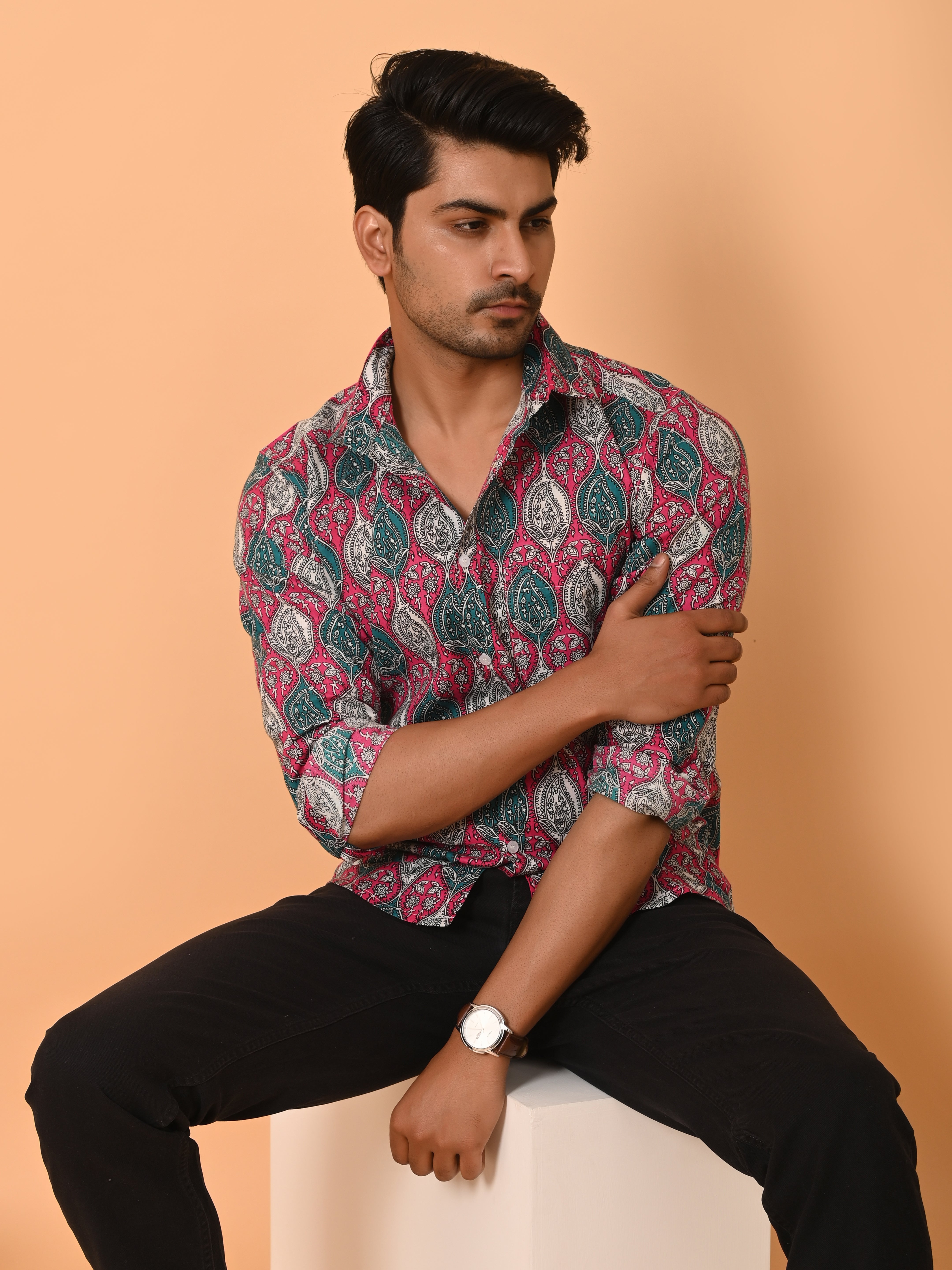 "Paisley Panache: Vibrant Tapestry Cotton Shirt"