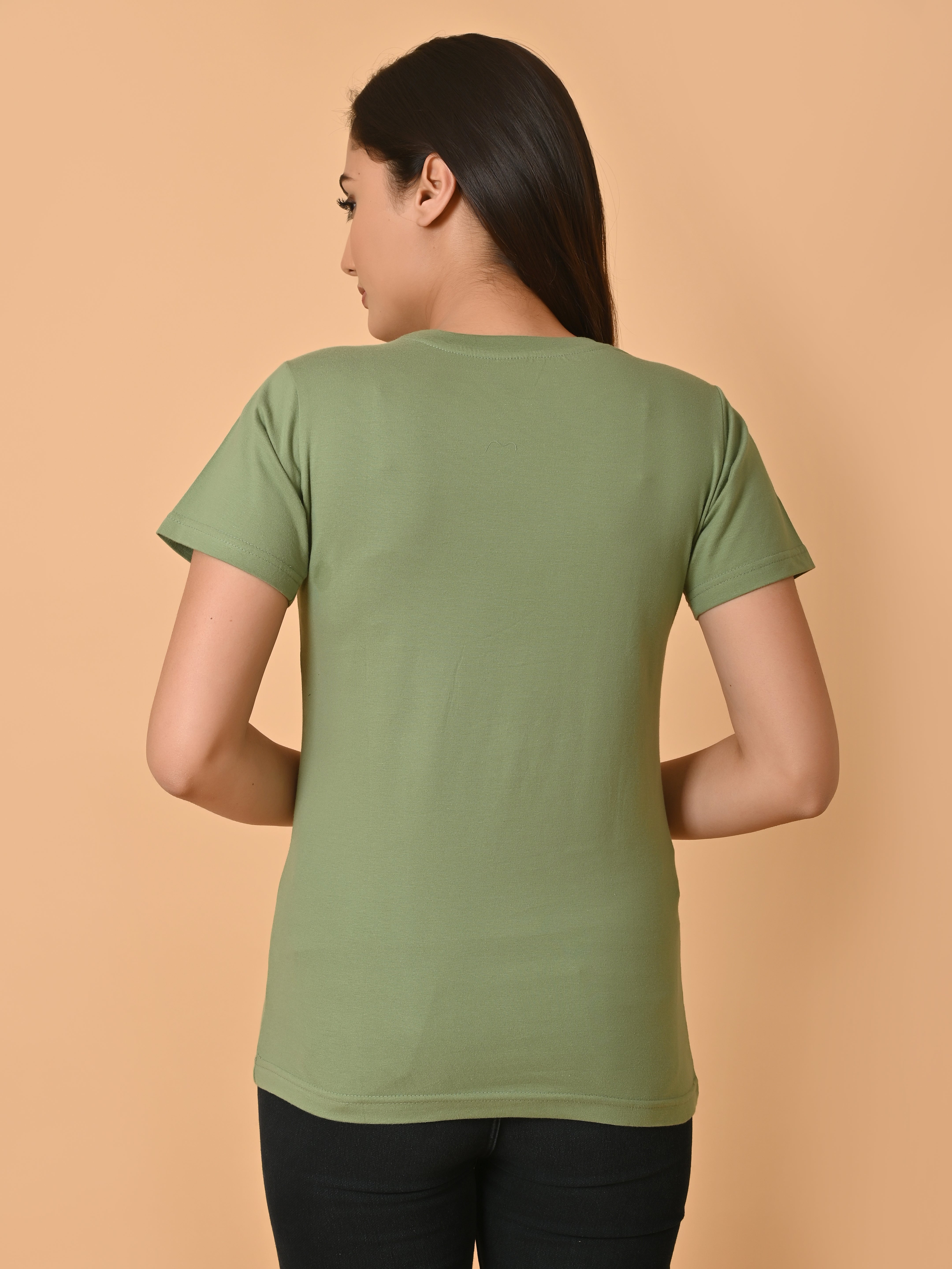 Lykcon Women's Cotton Premium Regular Fit T-Shirt- Warm Green