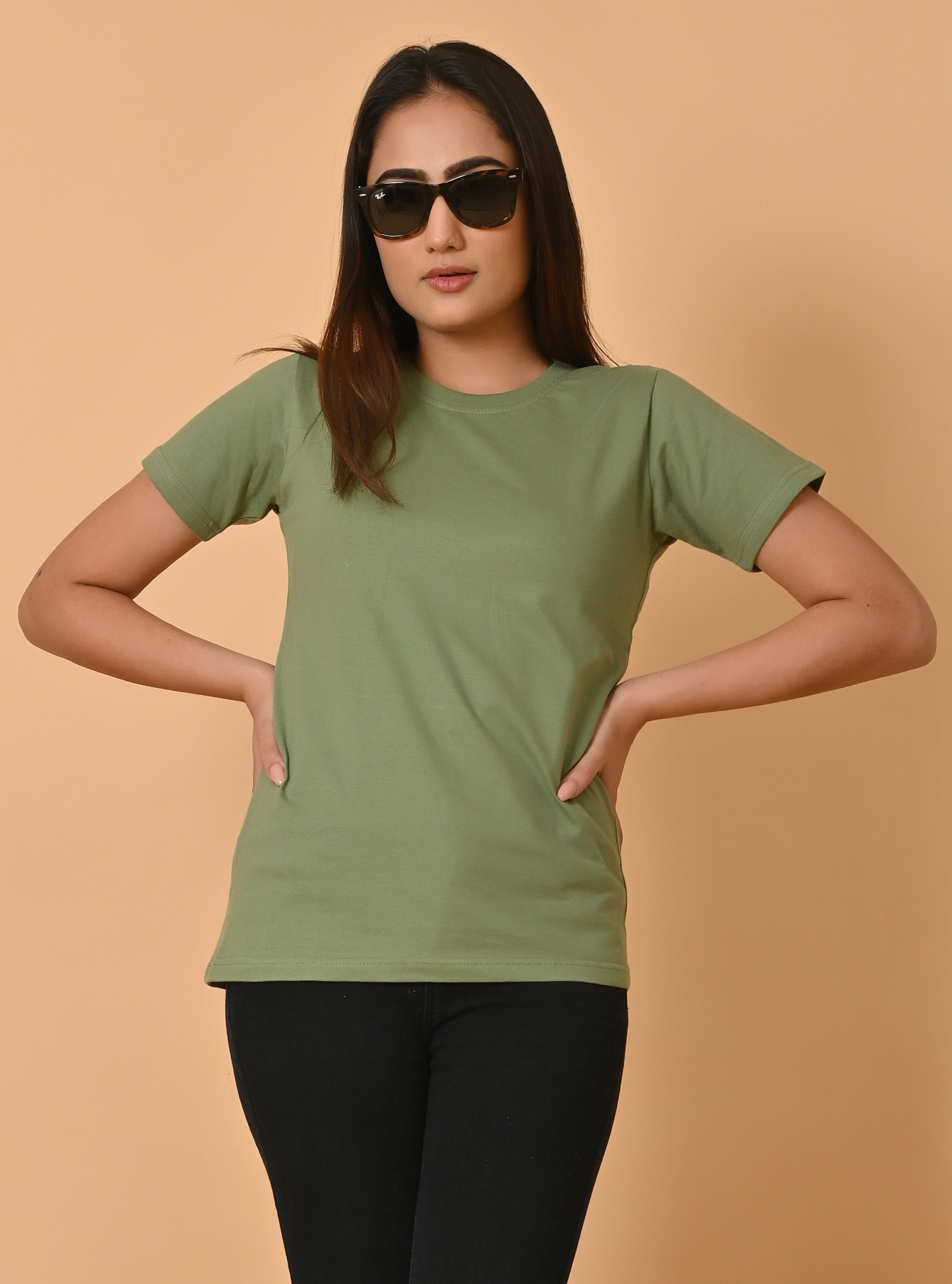 Lykcon Women's Cotton Premium Regular Fit T-Shirt- Warm Green
