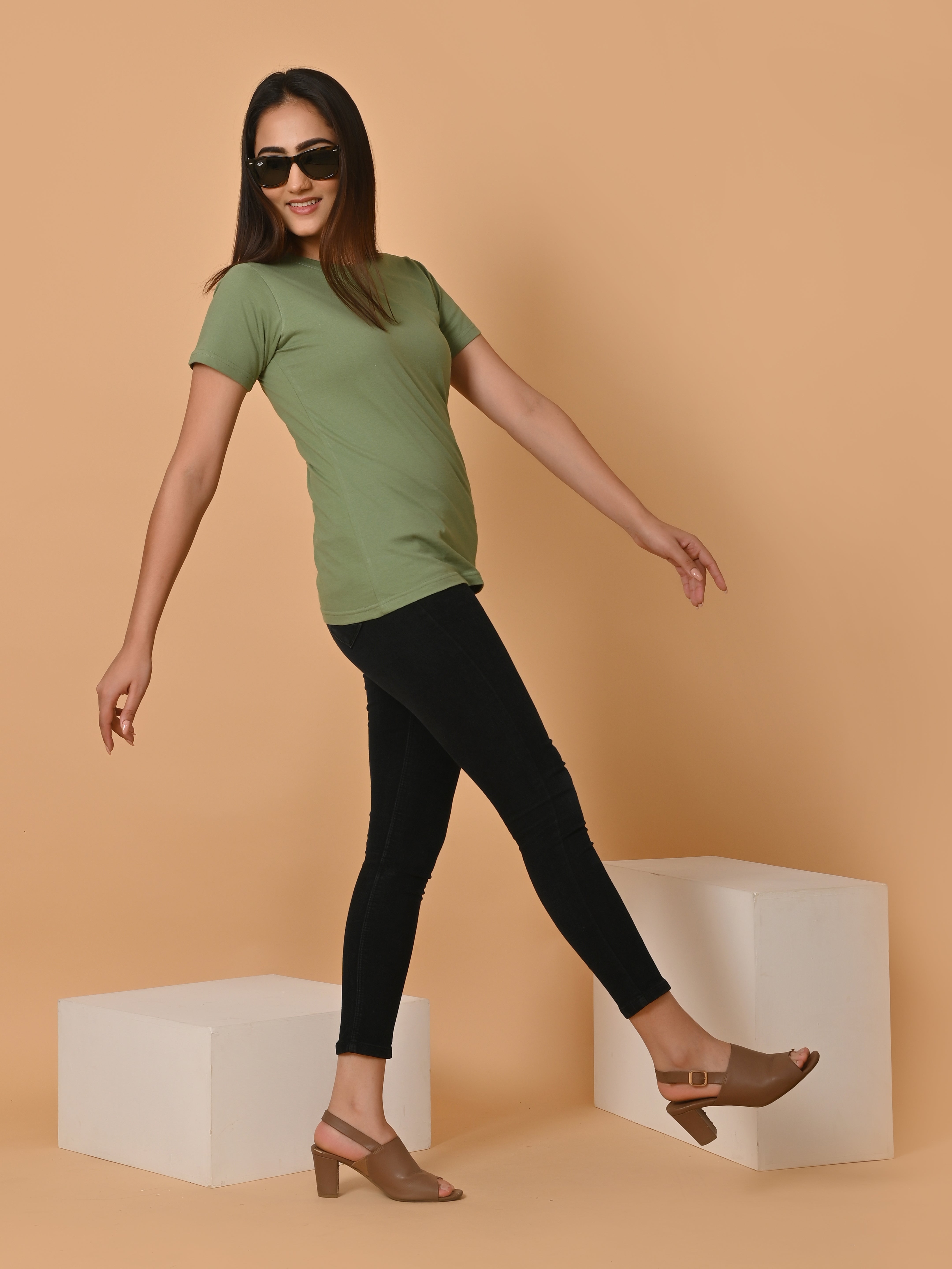 Lykcon Women's Cotton Premium Regular Fit T-Shirt- Warm Green