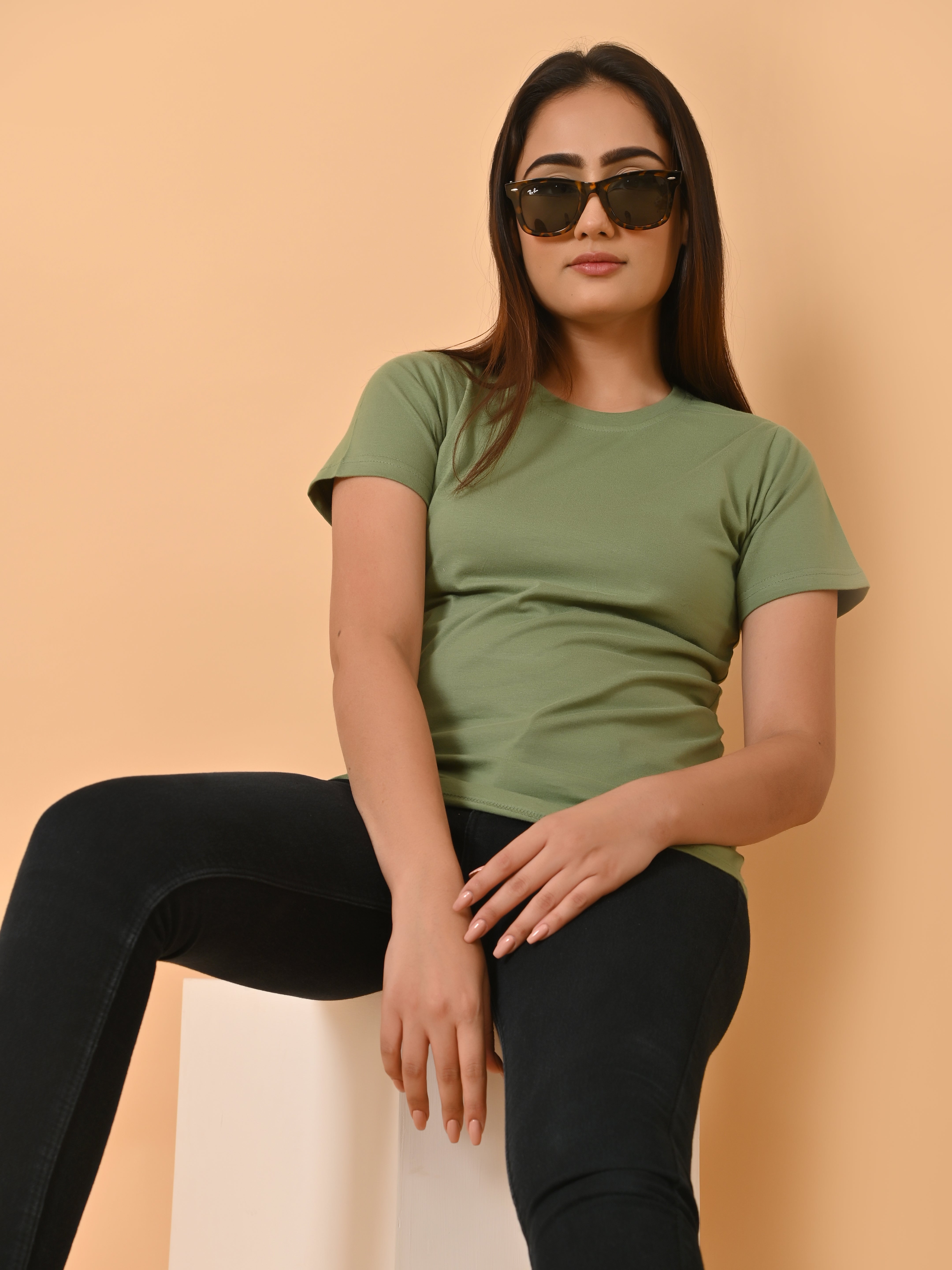 Lykcon Women's Cotton Premium Regular Fit T-Shirt- Warm Green