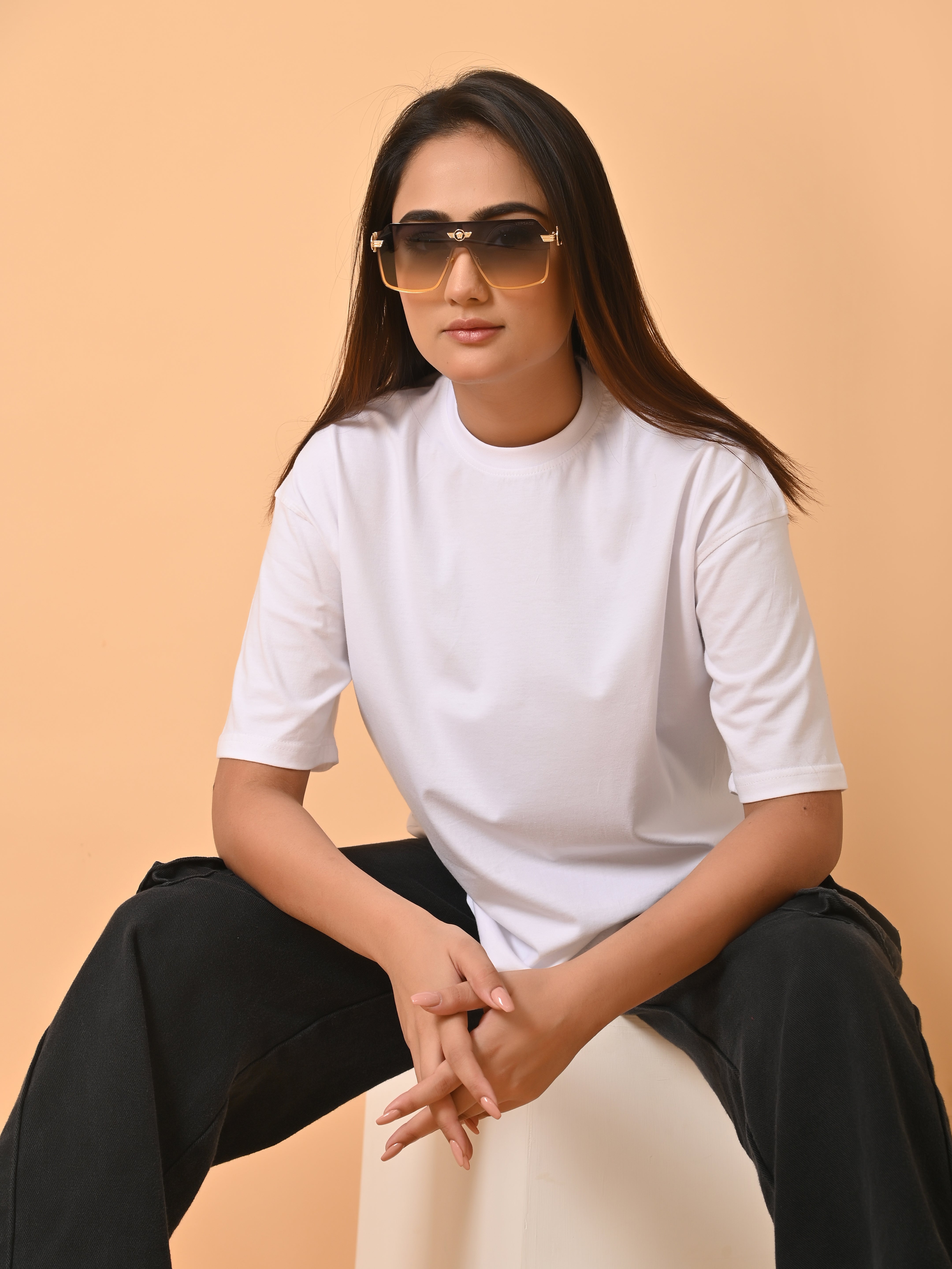 LYKCON Women's Cotton Lycra Oversized T-shirt - White