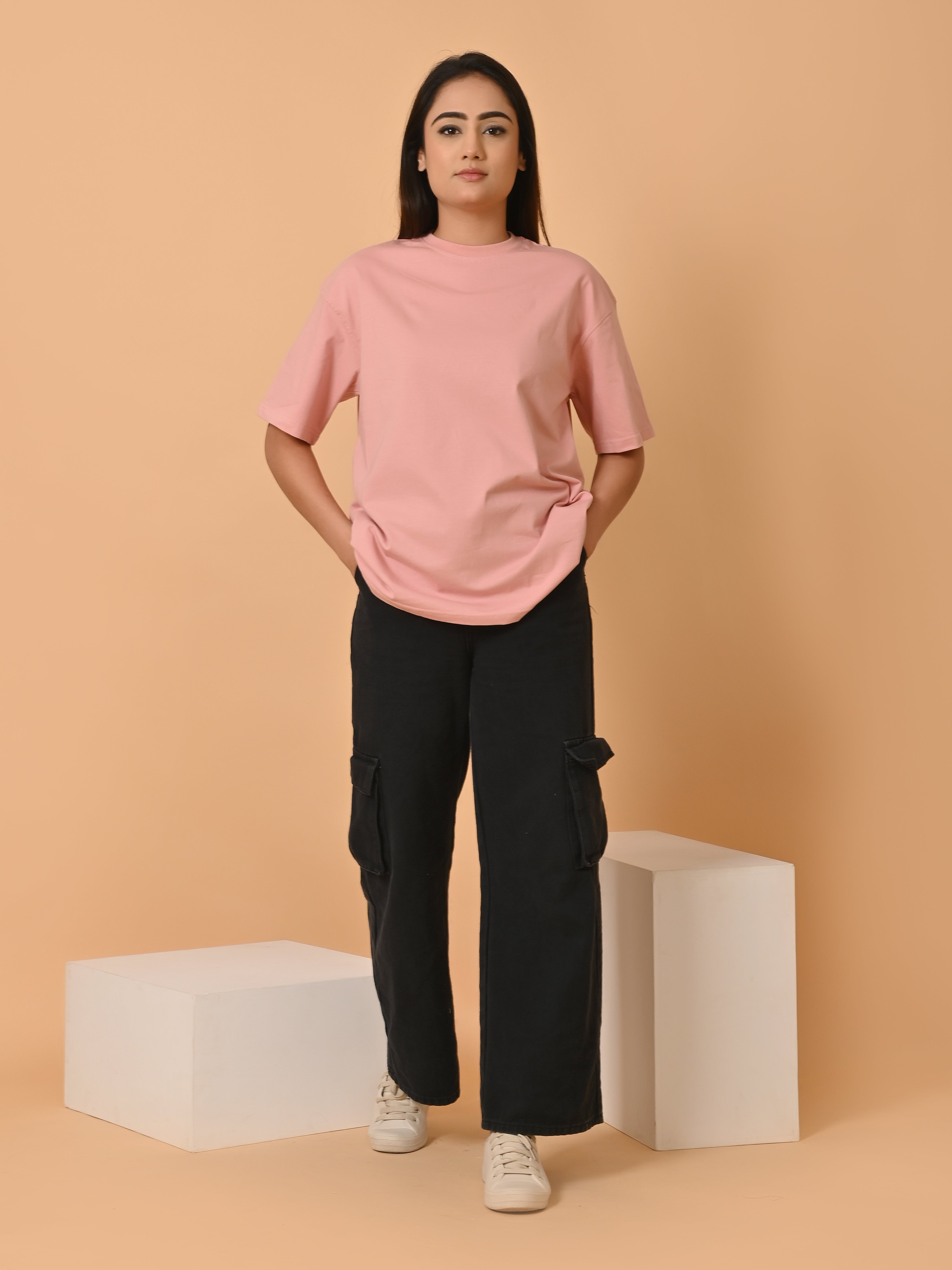 LYKCON Women's Cotton Lycra Oversized T-shirt - Onion Pink