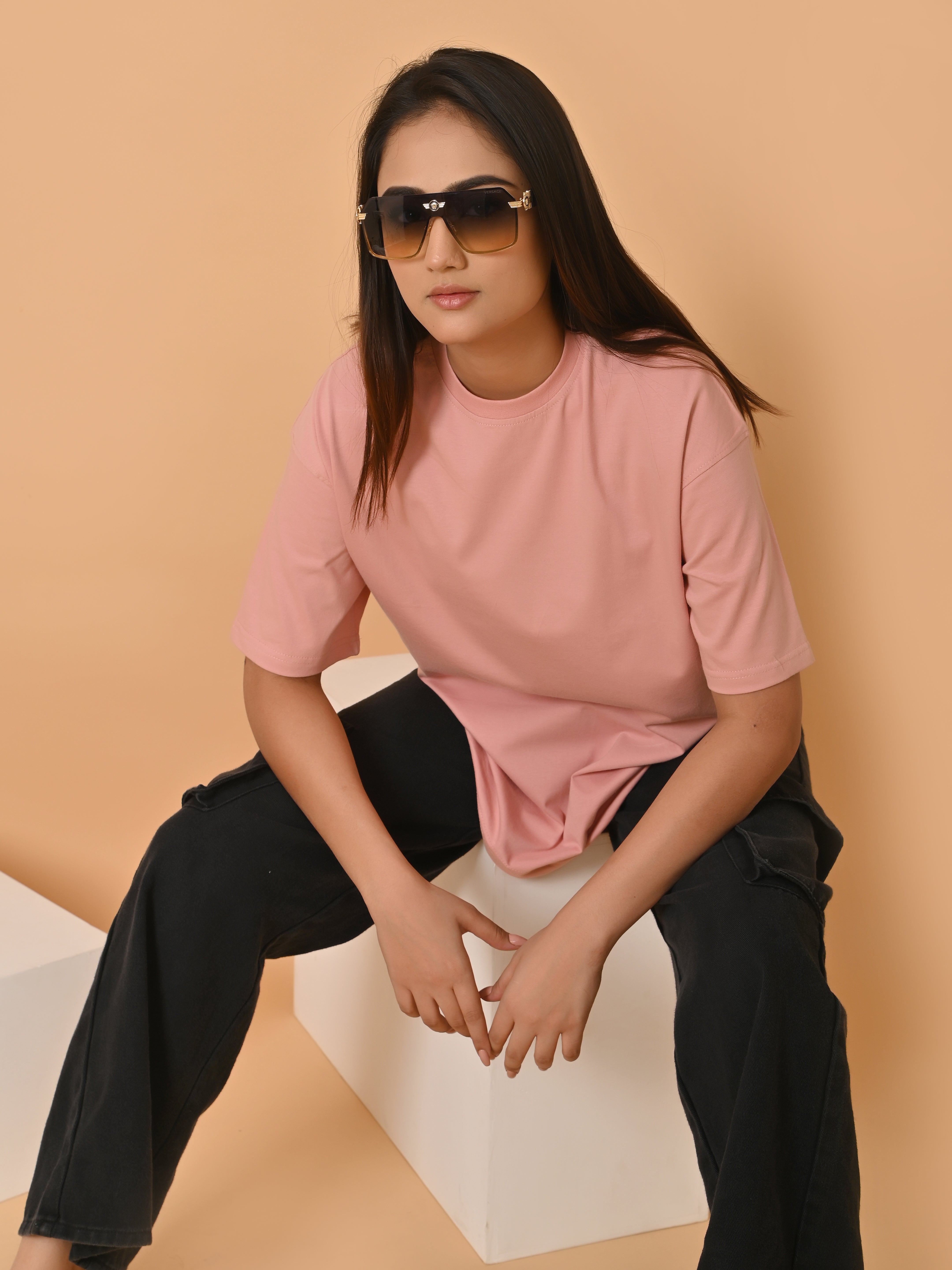 LYKCON Women's Cotton Lycra Oversized T-shirt - Onion Pink