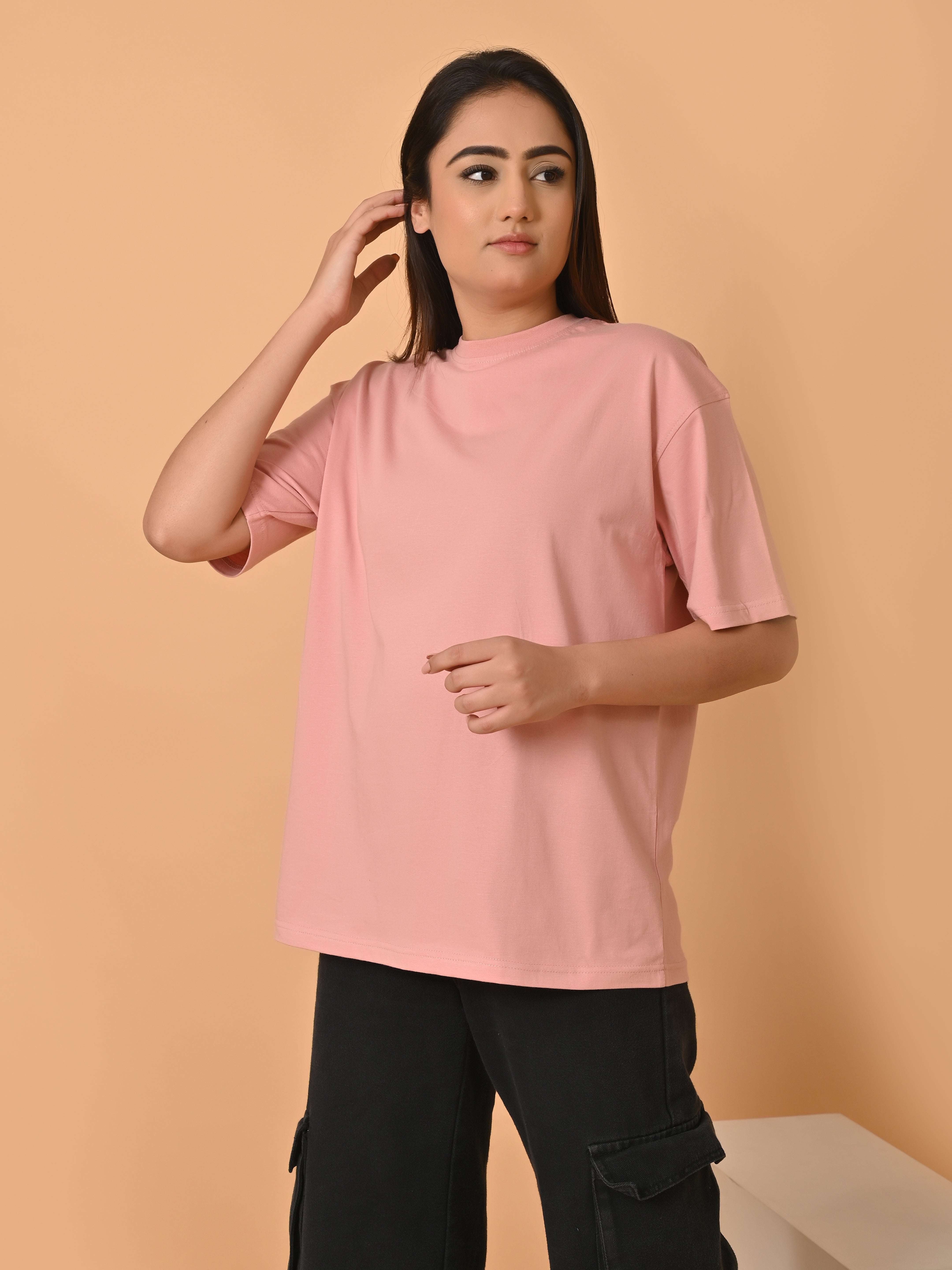 LYKCON Women's Cotton Lycra Oversized T-shirt - Onion Pink