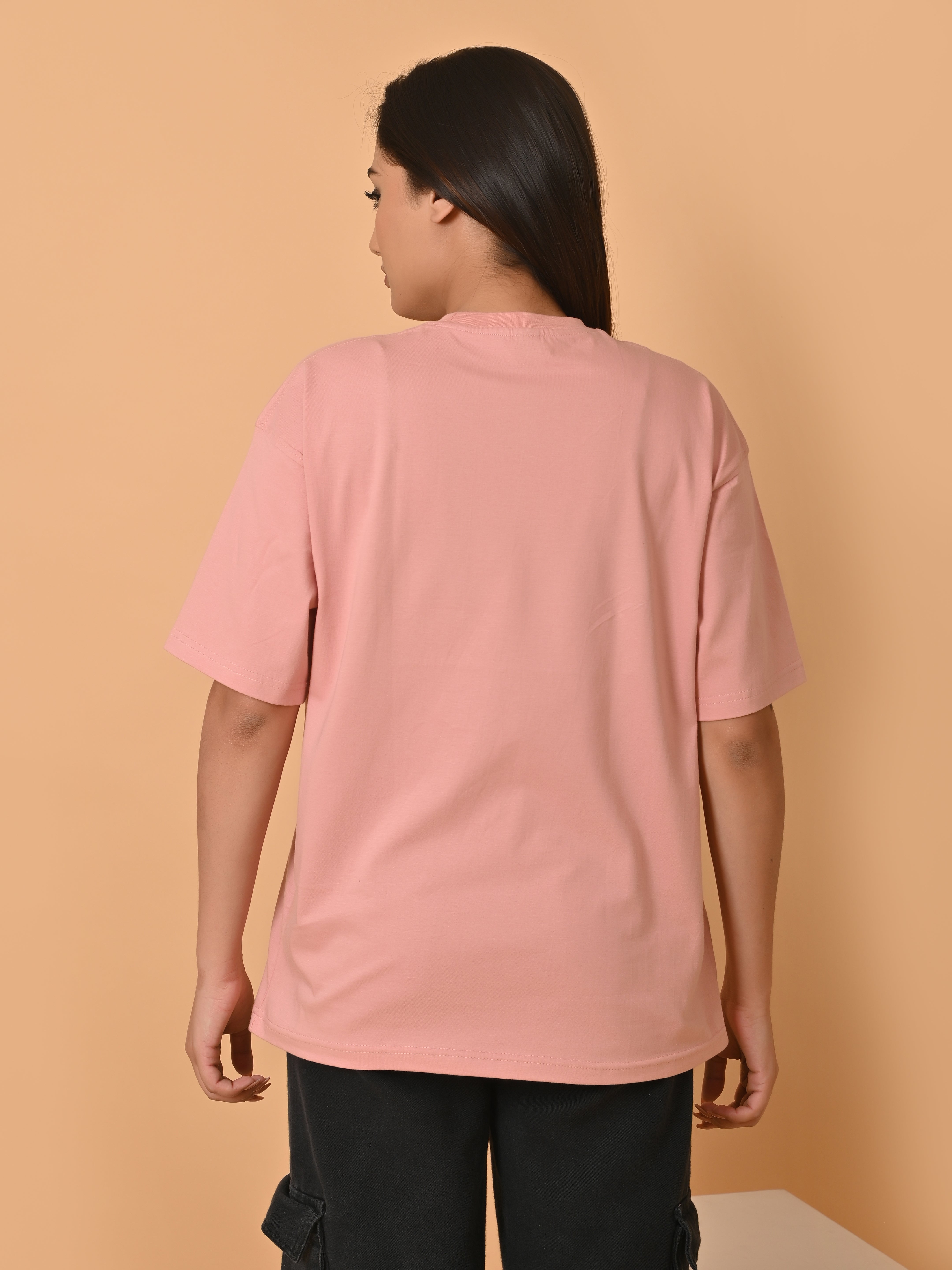 LYKCON Women's Cotton Lycra Oversized T-shirt - Onion Pink