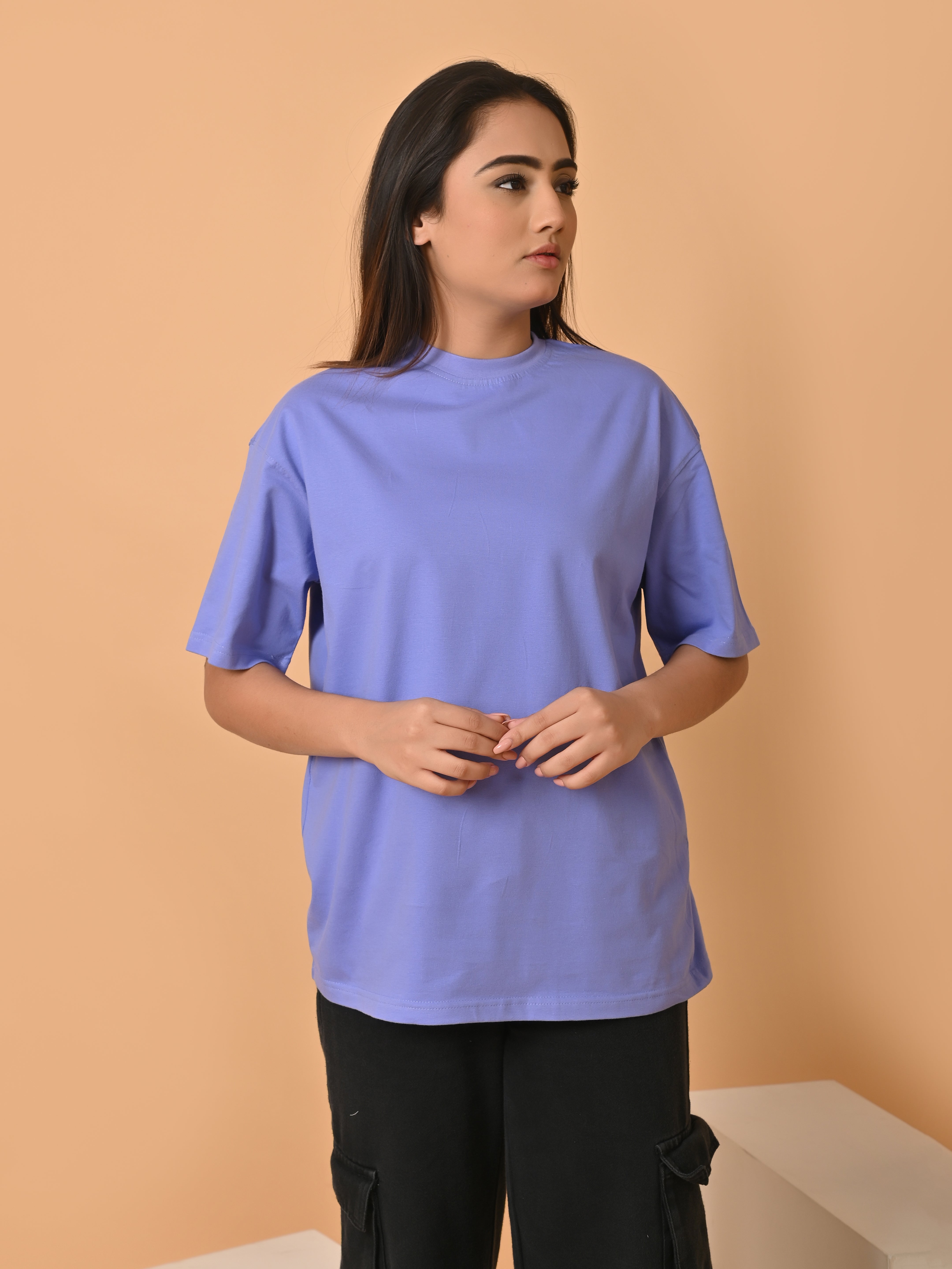 LYKCON Women's Cotton Lycra Oversized T-shirt - Lavender