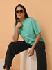 LYKCON Women's Cotton Lycra Oversized T-shirt -Sea Green