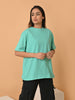 LYKCON Women's Cotton Lycra Oversized T-shirt -Sea Green