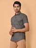Lykcon Men's Premium Satin Grey, Black and White Azure Knot Half Sleeves Printed Shirt - Monochrome Mastery