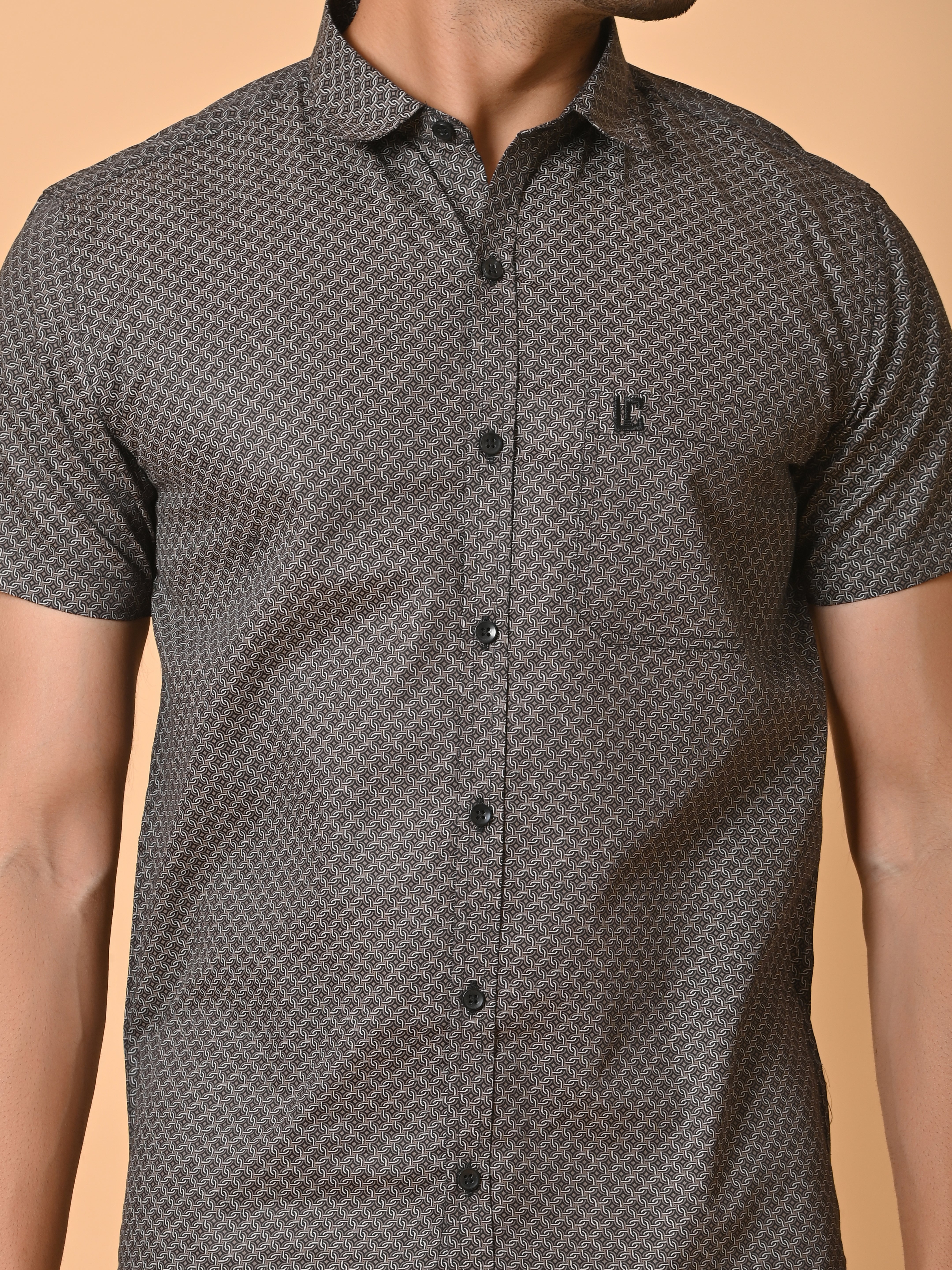 Lykcon Men's Premium Satin Grey, Black and White Azure Knot Half Sleeves Printed Shirt - Monochrome Mastery