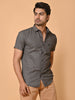 Lykcon Men's Premium Satin Grey, Black and White Azure Knot Half Sleeves Printed Shirt - Monochrome Mastery