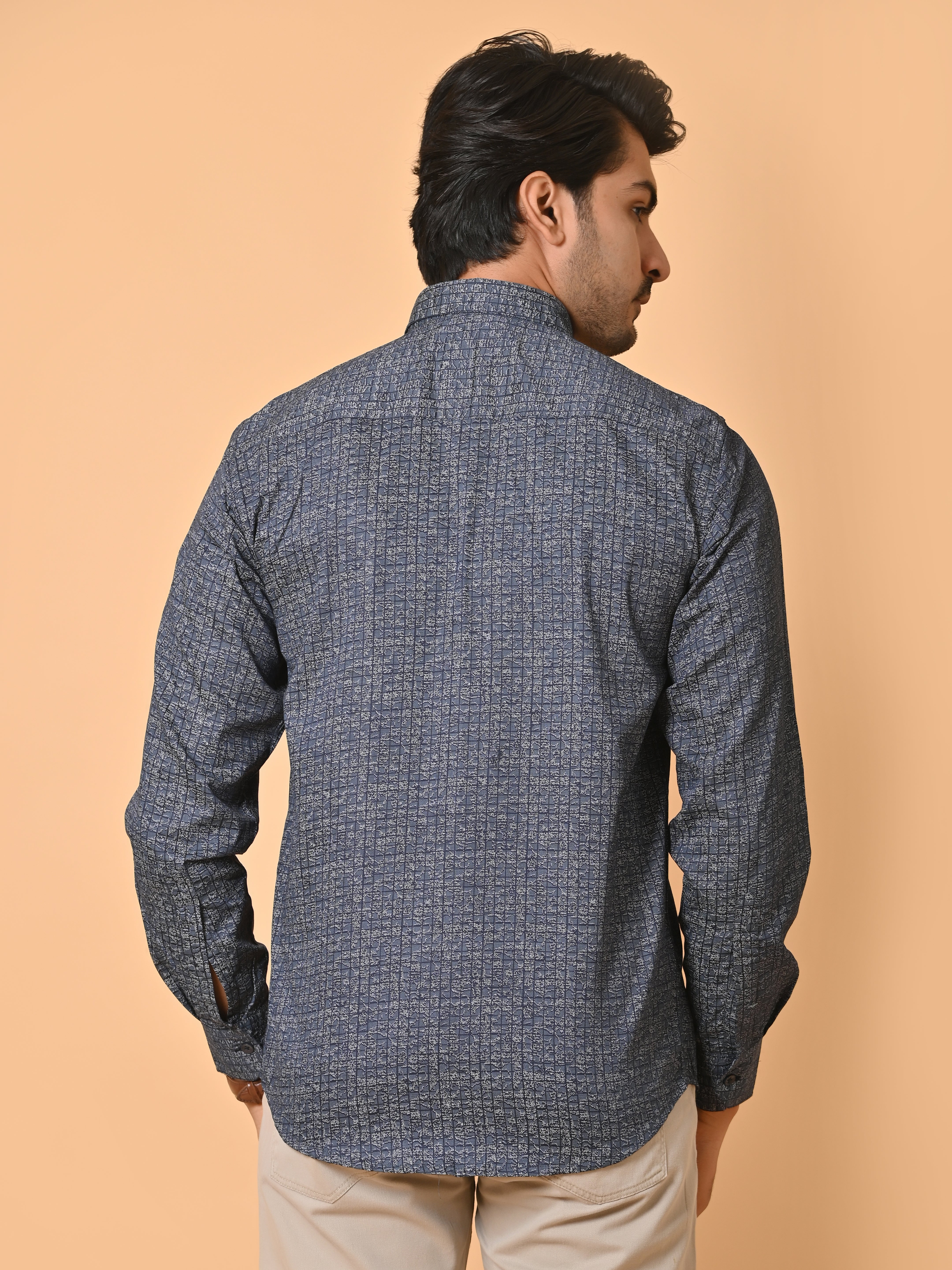 Lykcon Men's Premium Satin Abstract Checks Full Sleeves Printed Shirts in Stunning Hues : "True Blue Style"